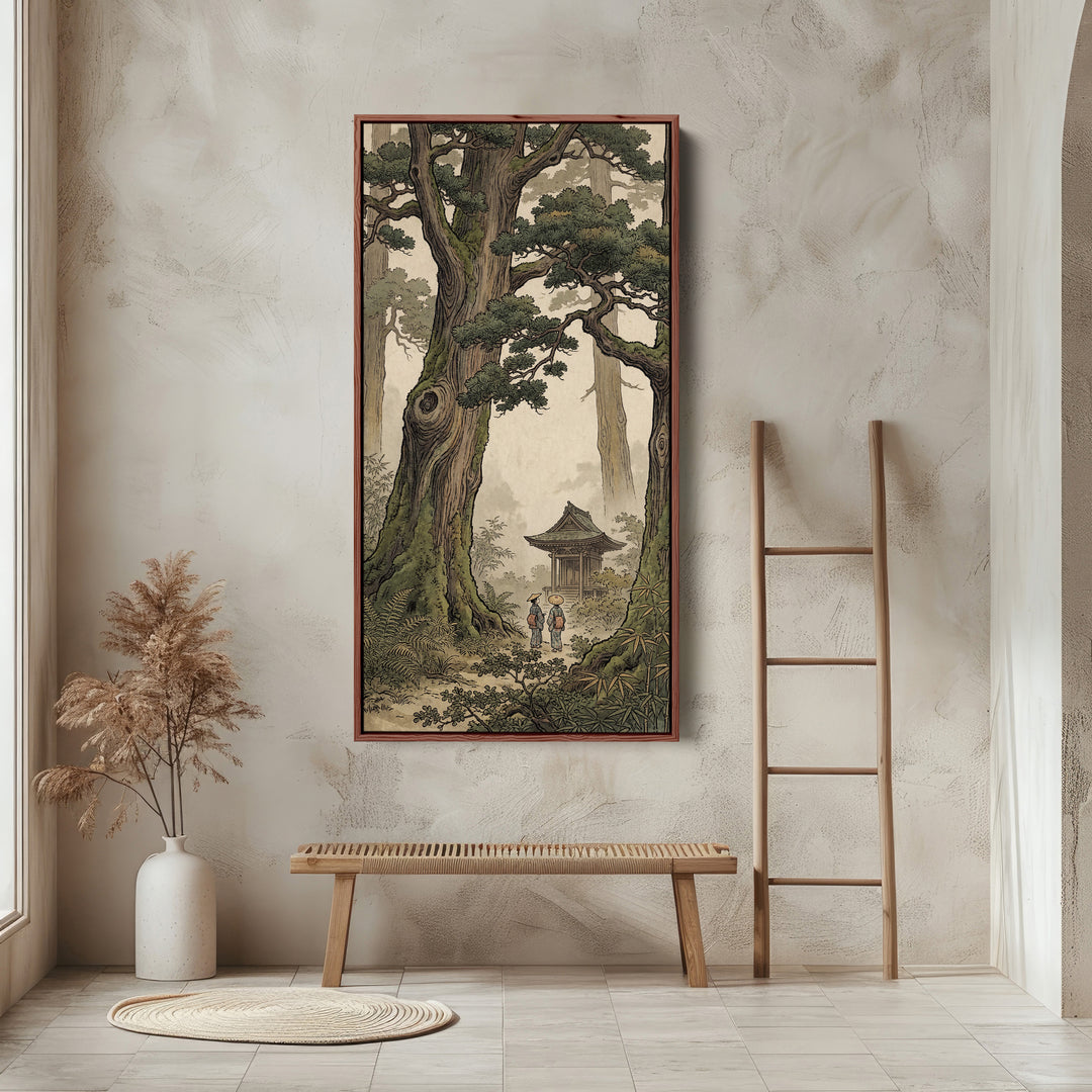 Vertical Wall Art Japanese Forest Shrine Tall Canvas For Hallway