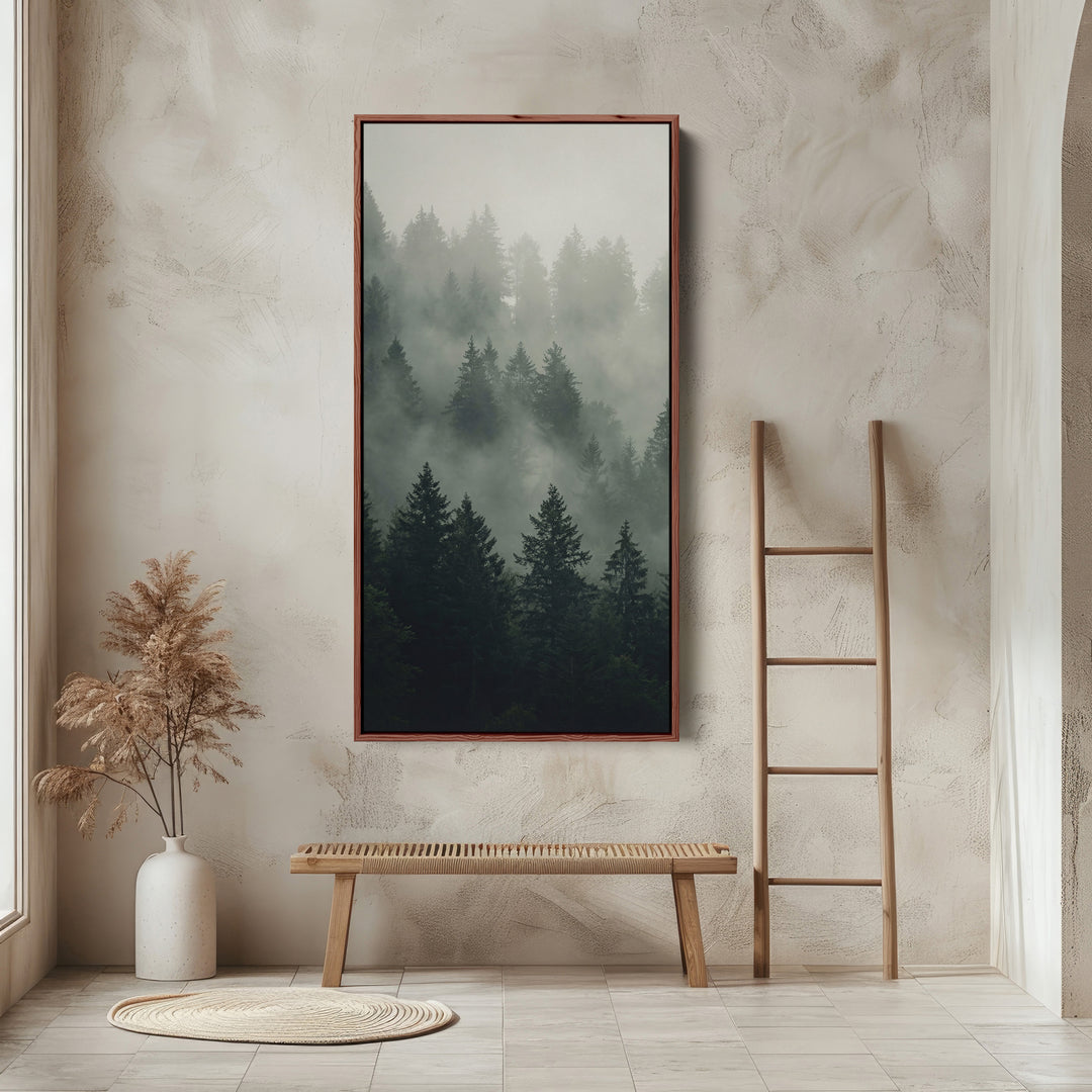 Large Vertical Wall Art Misty Forest Tall Canvas For Bedroom