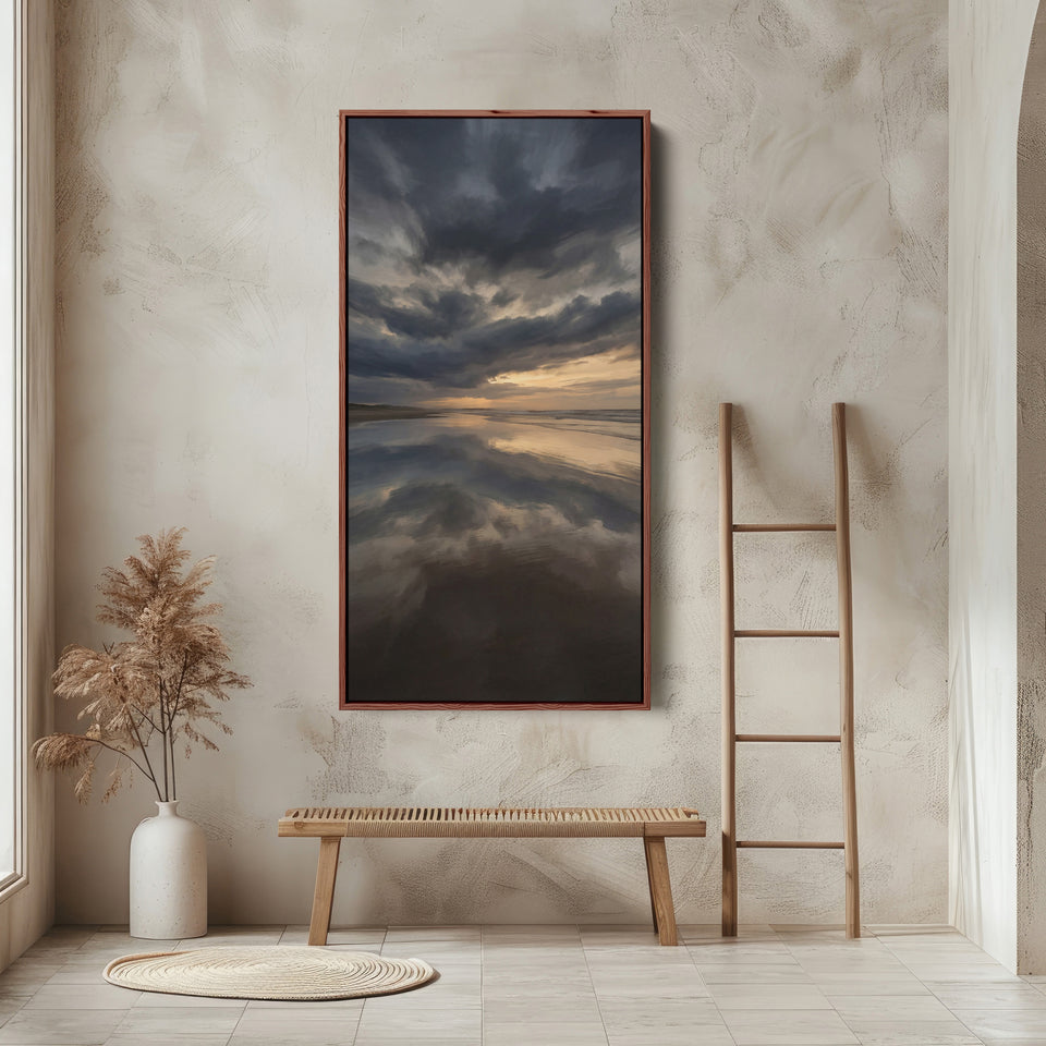 Portrait Wall Art Stormy Beach Reflection Tall Canvas For Living Room