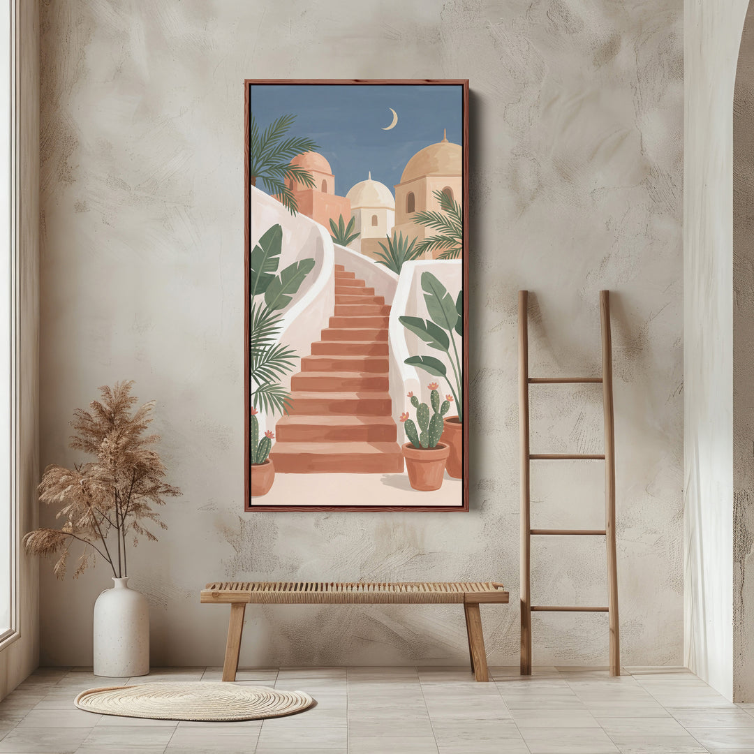 Tall Framed Canvas Mediterranean Staircase Vertical Canvas For Hallway