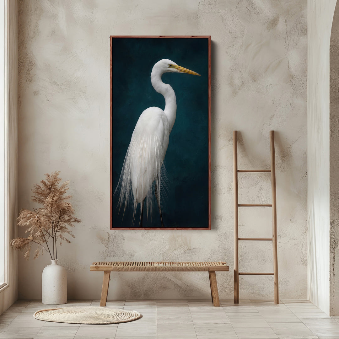 Long Wall Art White Heron Portrait Wall Art For Office