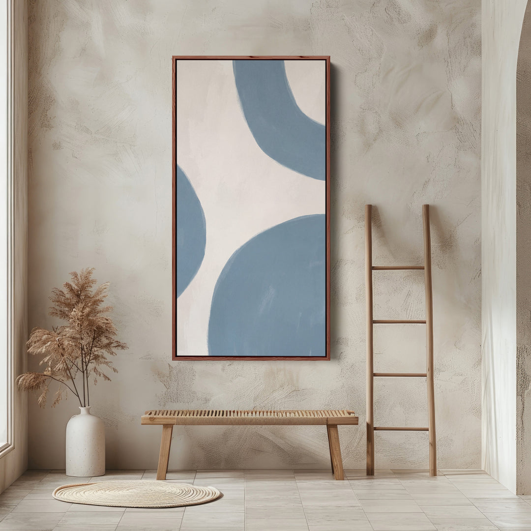 Large Vertical Wall Art Tall Wall Art Blue Abstract Curved Shapes For Hallway