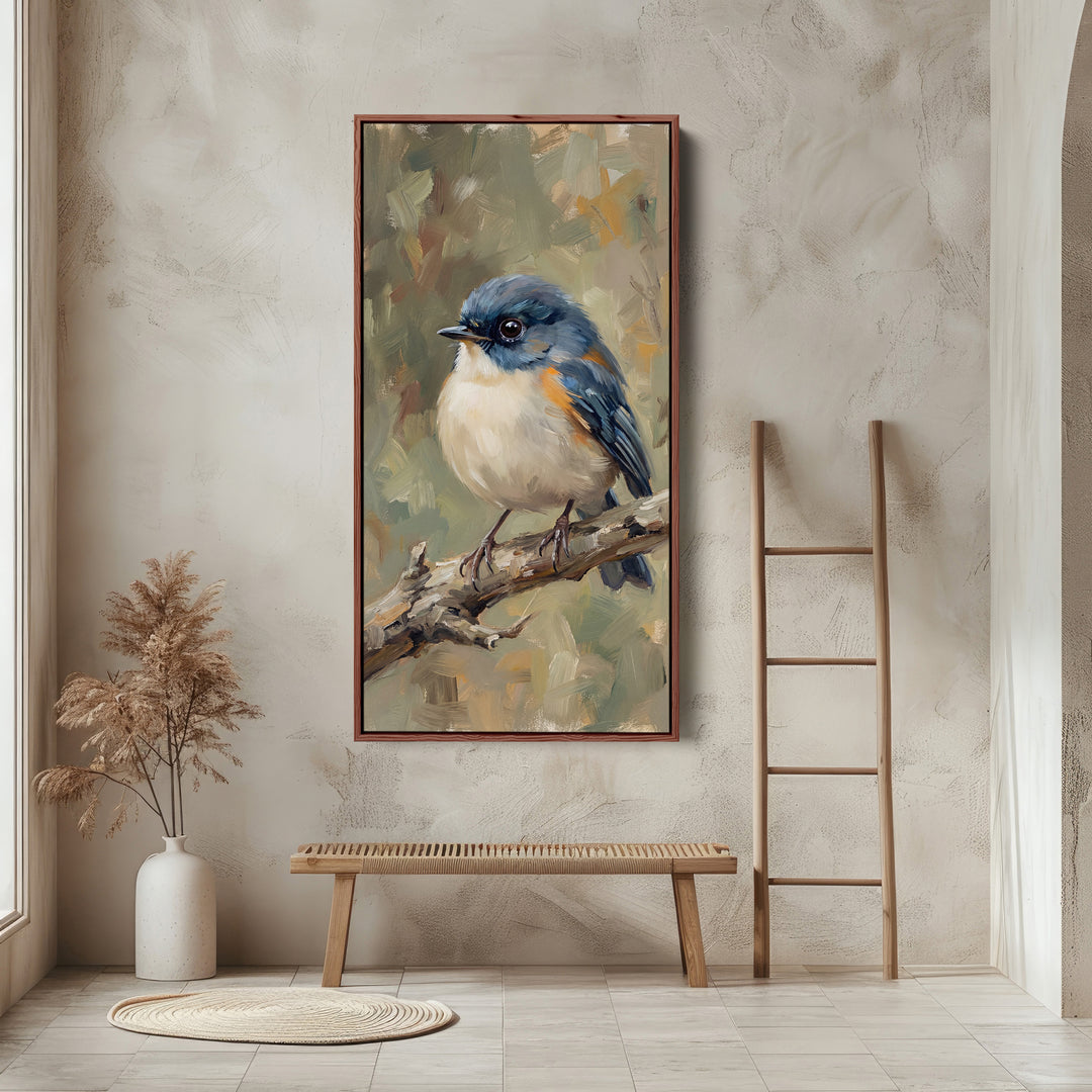 Large Vertical Wall Art Blue Bird On Branch Portrait Wall Art For Office