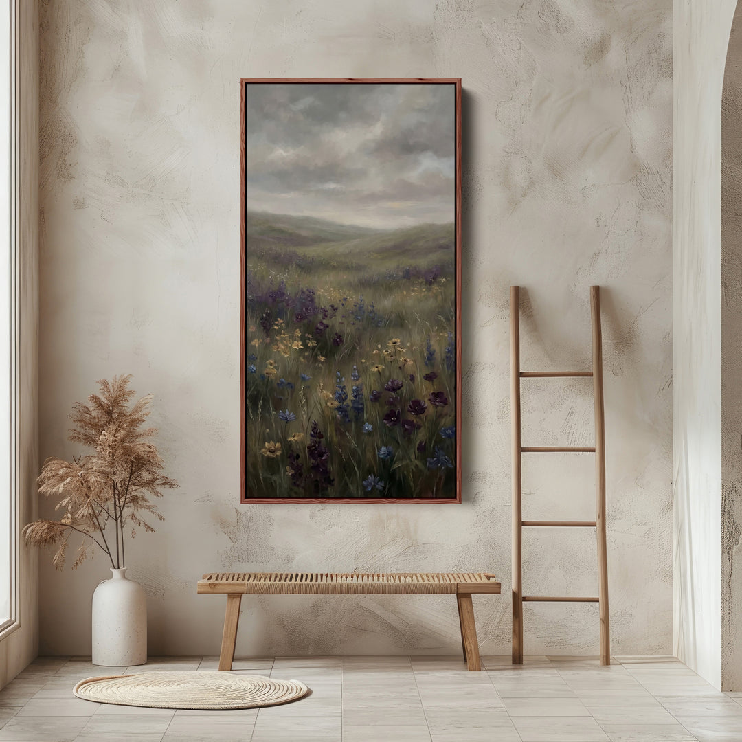 Vertical Wall Art For Kitchen Moody Meadow Wildflowers Vertical Canvas