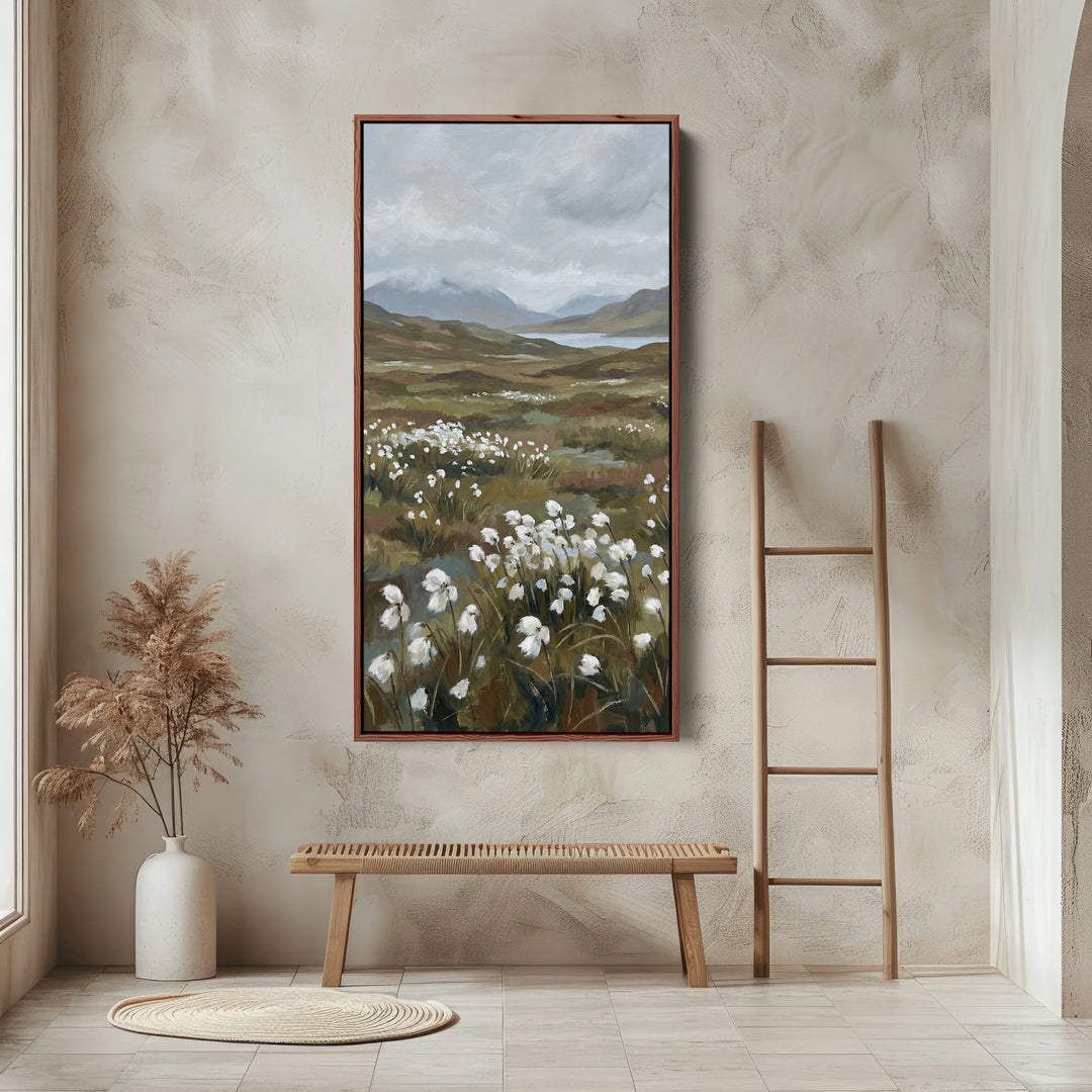 Tall Wall Art Moorland Cotton Grass Landscape Tall Canvas For Living Room