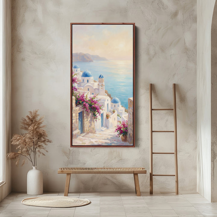 Large Vertical Wall Art Narrow Wall Art Blue Domes Coastal View For Hallway