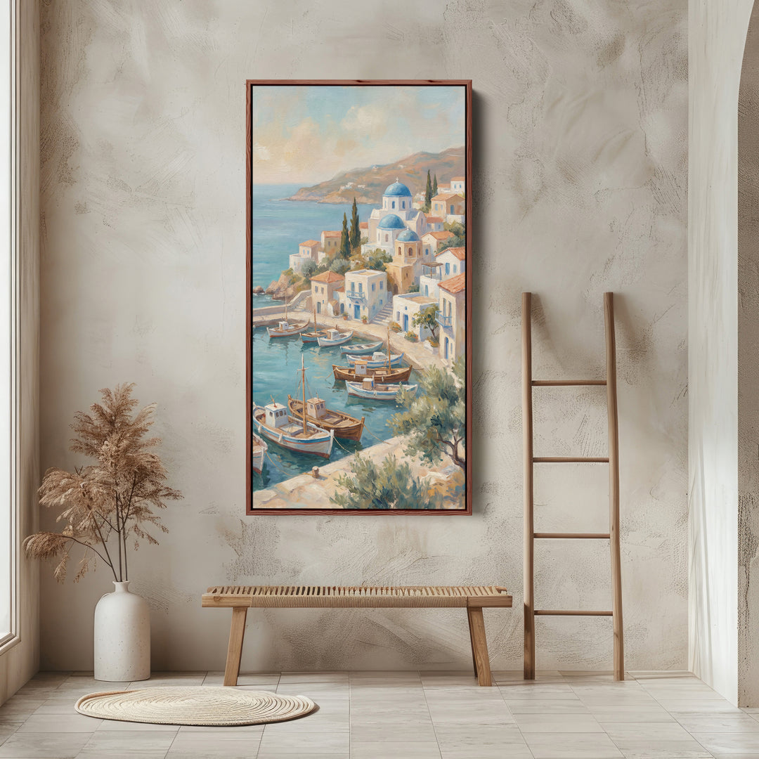 Tall Wall Art For Office Harbour Town With Boats Vertical Canvas
