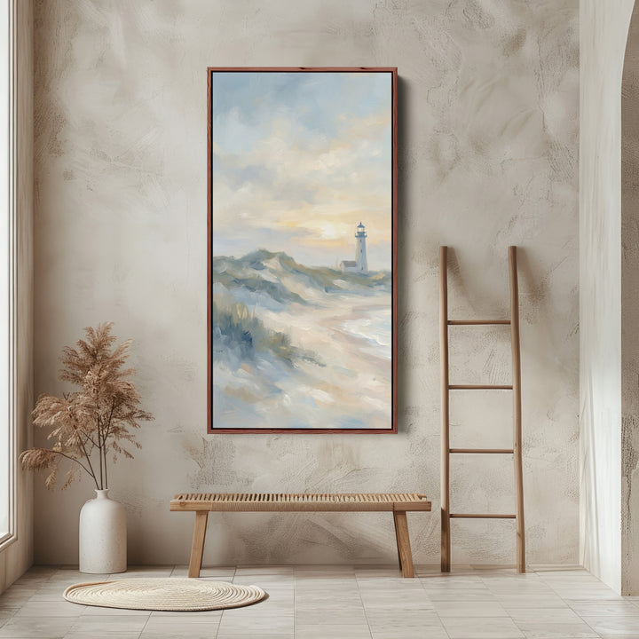Lighthouse On Coastal Cliffs Portrait Wall Art Framed Canvas Print For Bedroom