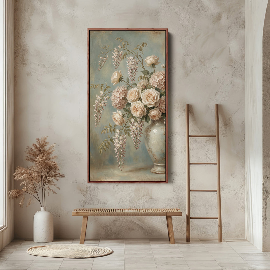 Large Vertical Wall Art For Kitchen Roses In Vase Still Life Vertical Canvas