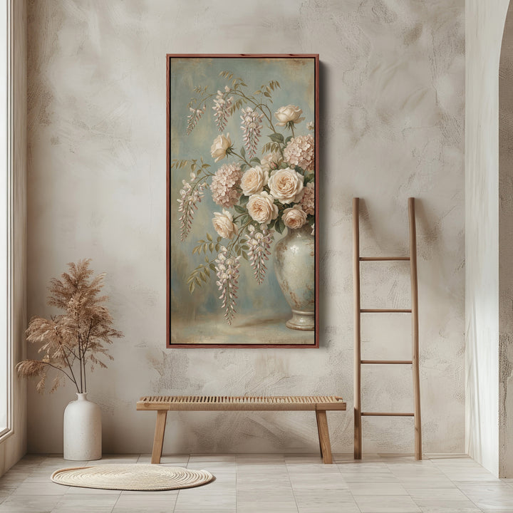 Large Vertical Wall Art For Kitchen Roses In Vase Still Life Vertical Canvas