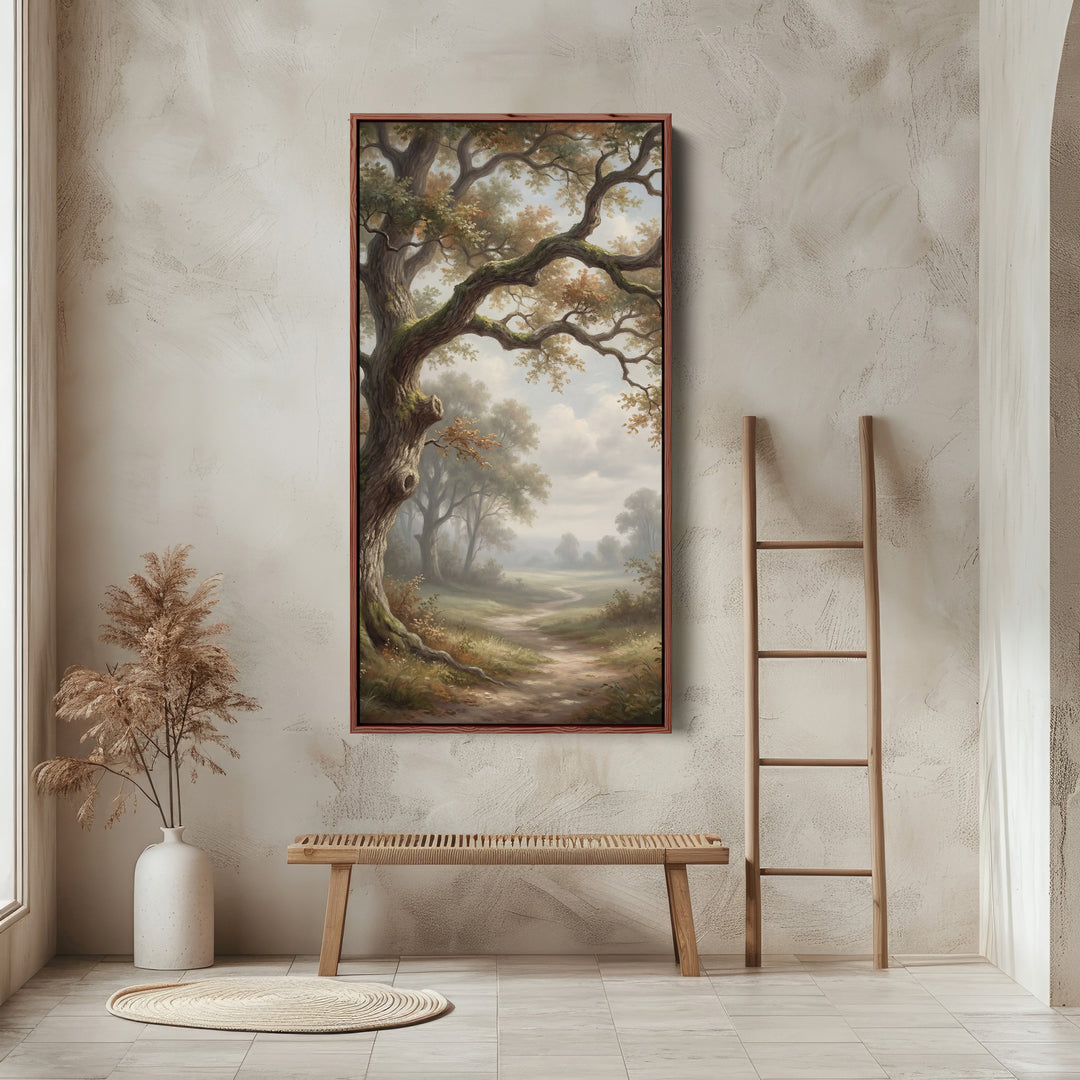 Vertical Wall Art Oak Branches Over Path Large Vertical Wall Art For Hallway