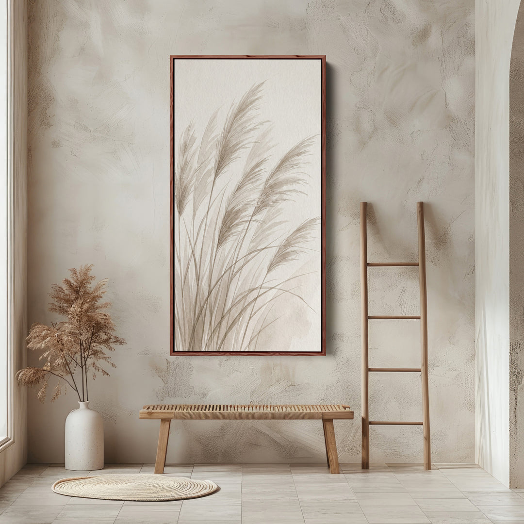Narrow Wall Art For Kitchen Pampas Grass Stems Vertical Canvas