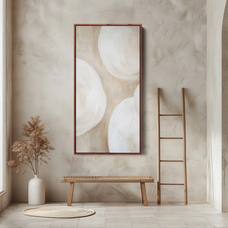 Tall Narrow Canvas Neutral Abstract Circles Tall Canvas For Living Room