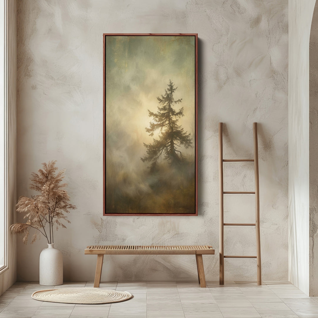 Large Vertical Wall Art Portrait Wall Art Pine Tree In Foggy Light For Hallway
