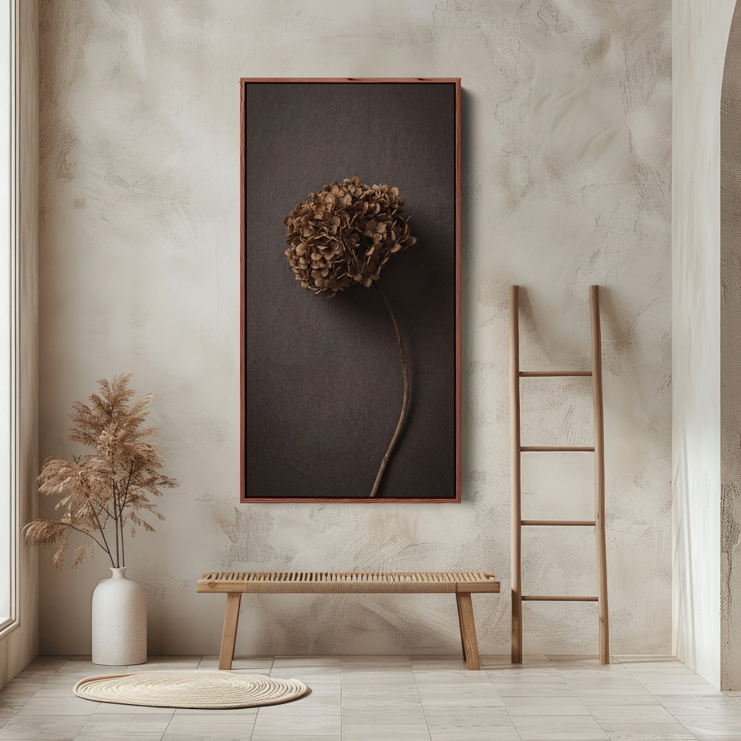 Tall Framed Canvas For Kitchen Dried Hydrangea On Dark Vertical Canvas