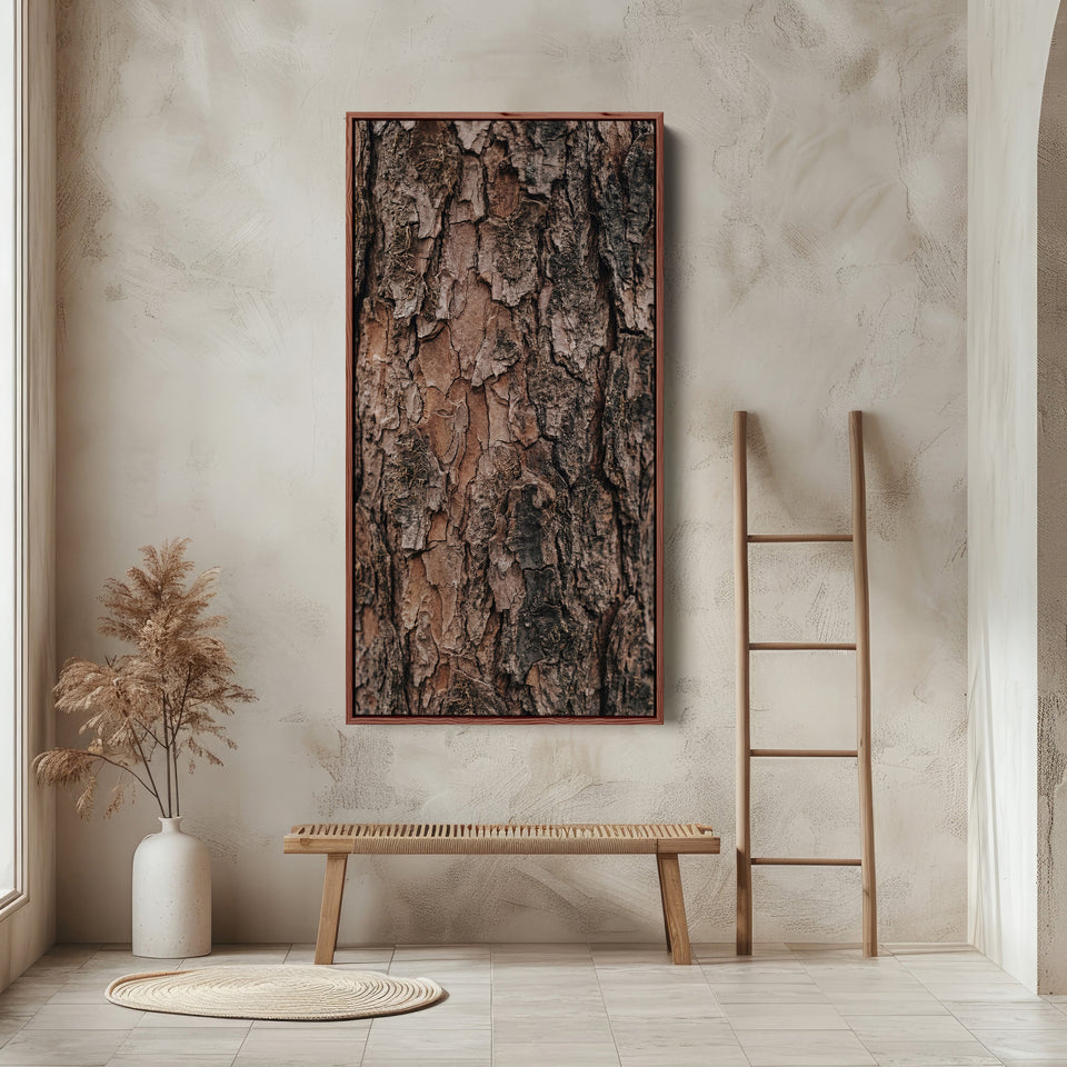 Vertical Wall Art Tree Bark Close Up Tall Canvas For Living Room