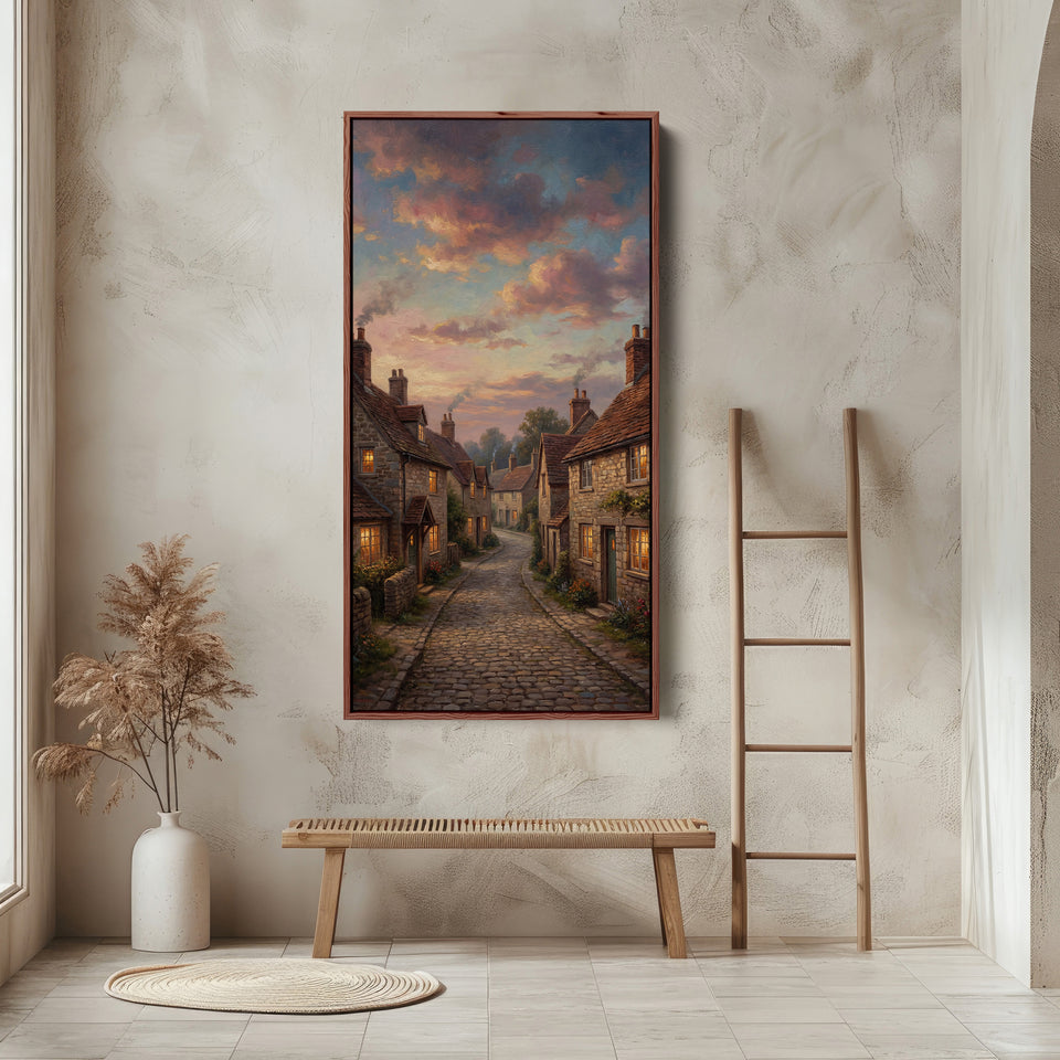Large Vertical Wall Art Tall Wall Art Village Street At Dusk For Office