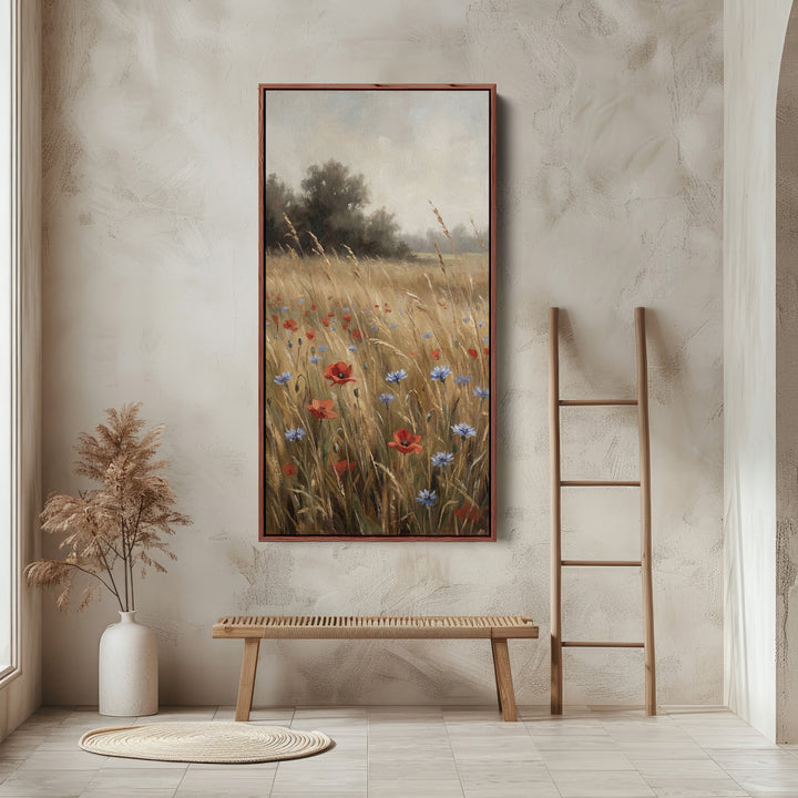 Tall Narrow Canvas For Kitchen Golden Meadow Wildflowers Vertical Canvas