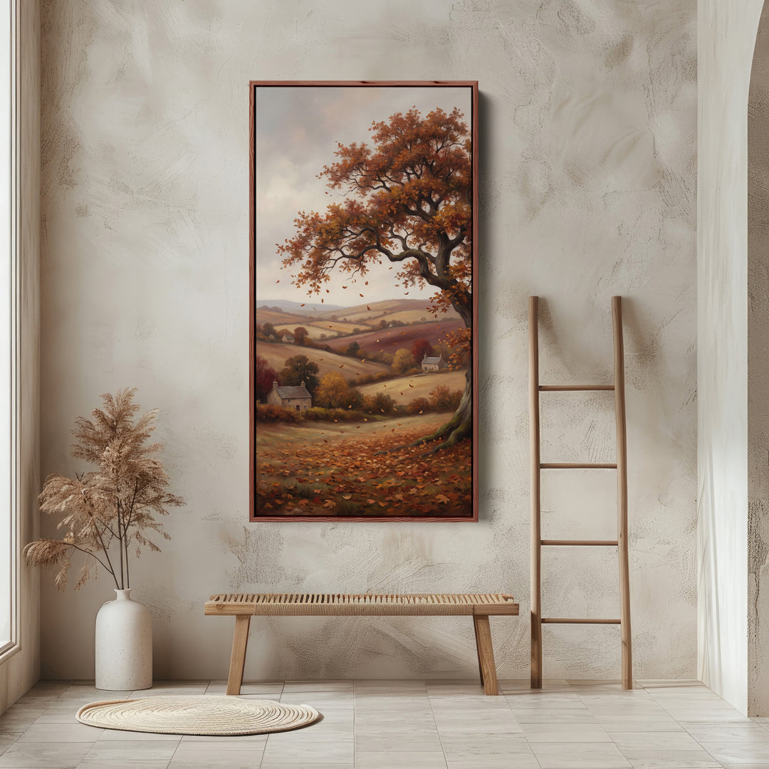 Autumn Tree Over Countryside Tall Framed Canvas Framed Canvas Print For Bedroom
