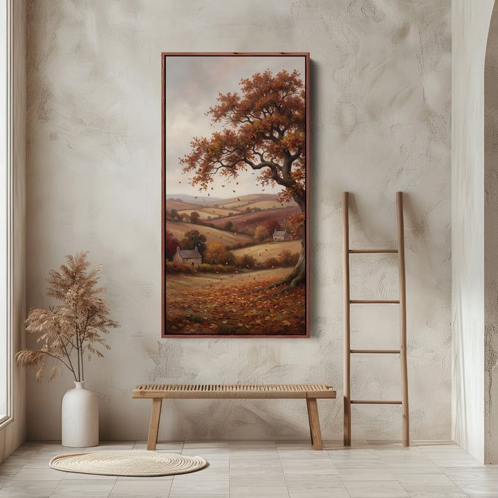 Autumn Tree Over Countryside Tall Framed Canvas Framed Canvas Print For Bedroom
