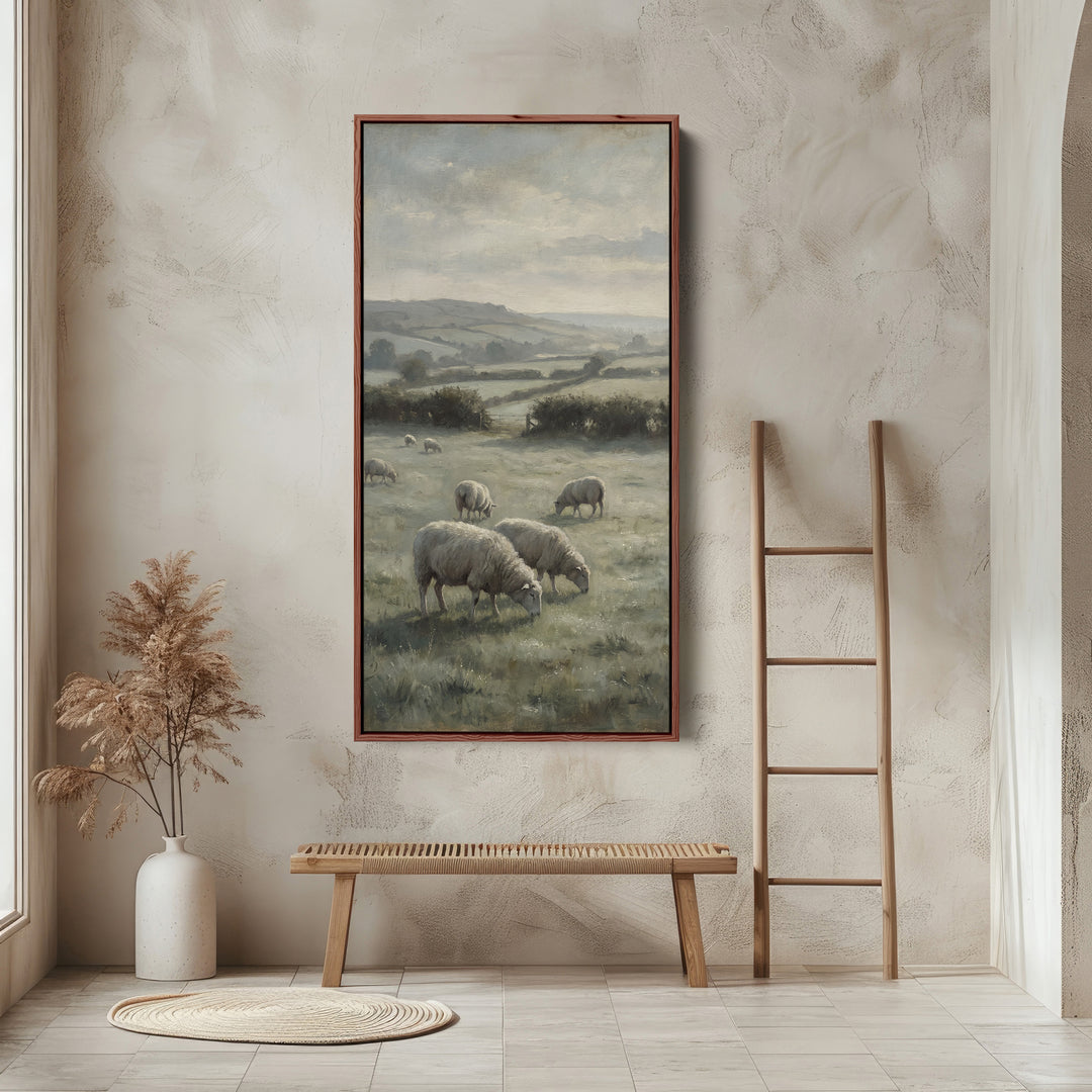 Large Vertical Wall Art Long Wall Art Sheep Grazing In Field For Hallway