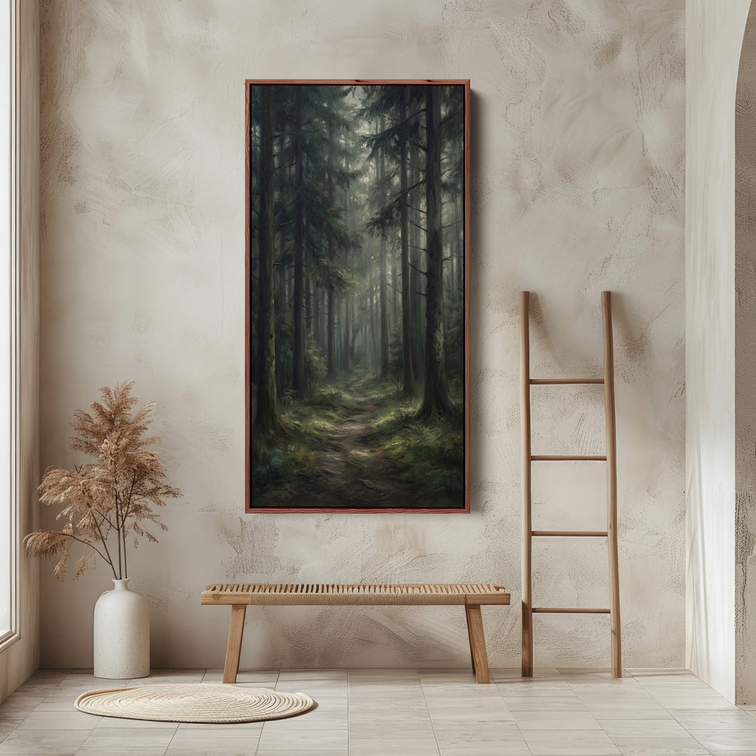 Narrow Wall Art Misty Pine Forest Path Portrait Wall Art For Kitchen