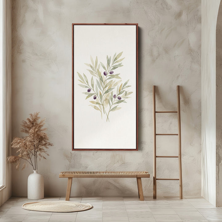 Olive Branch Botanical Tall Narrow Canvas Framed Canvas Print For Living Room