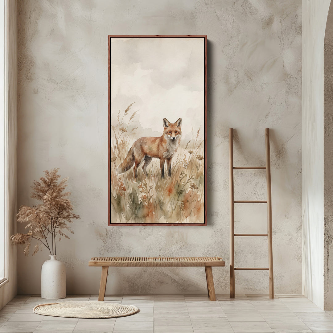 Portrait Wall Art For Bedroom Fox In Meadow Grass Vertical Canvas
