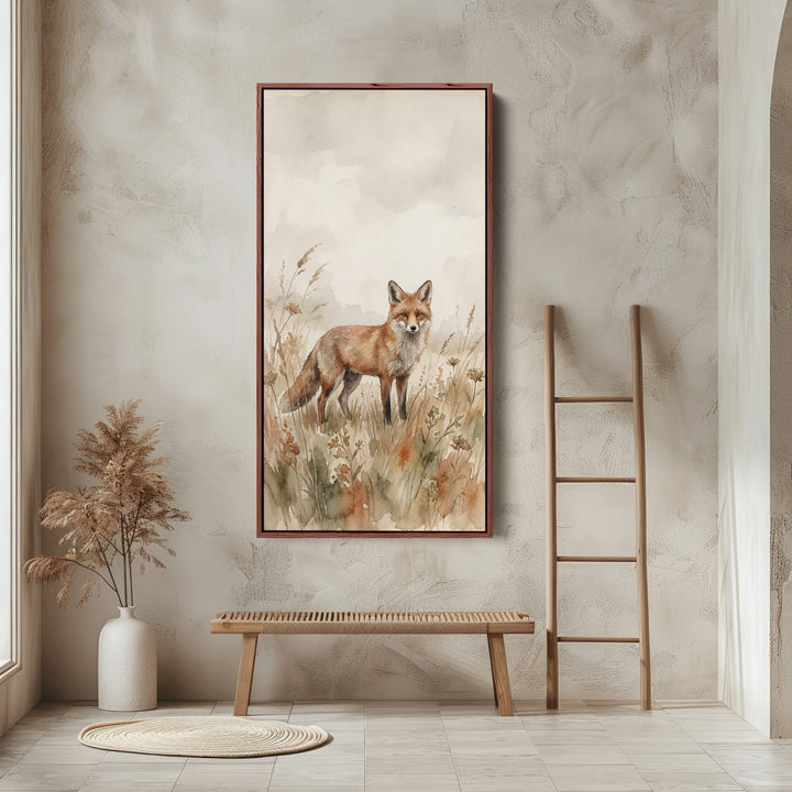 Portrait Wall Art For Bedroom Fox In Meadow Grass Vertical Canvas