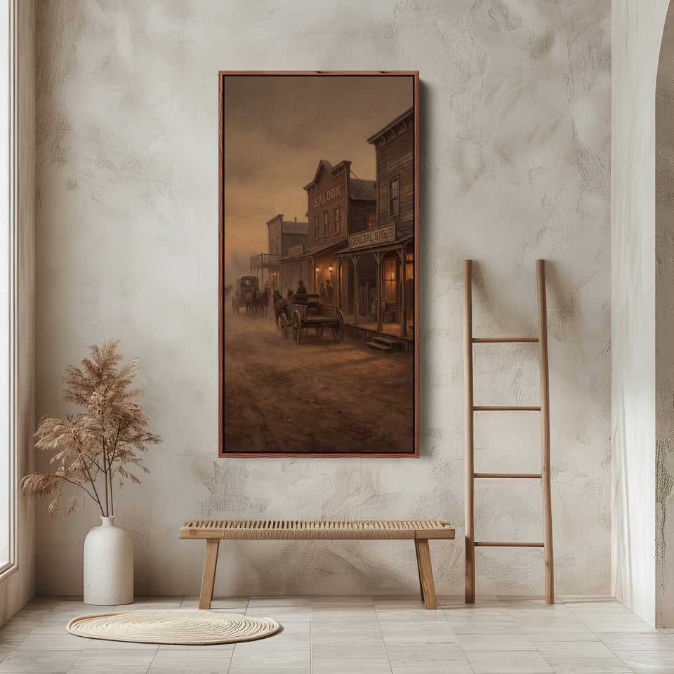 Large Vertical Wall Art Old Western Town Street Tall Canvas For Kitchen