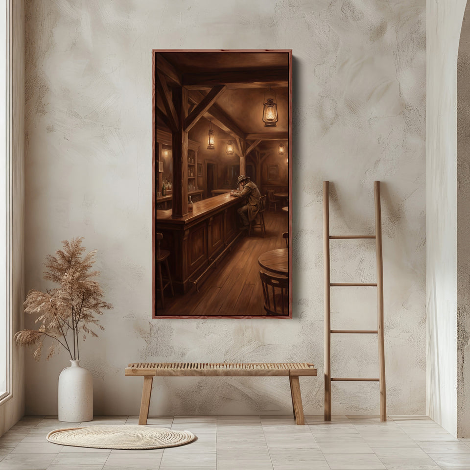 Long Wall Art For Hallway Western Saloon Interior Bar Vertical Canvas