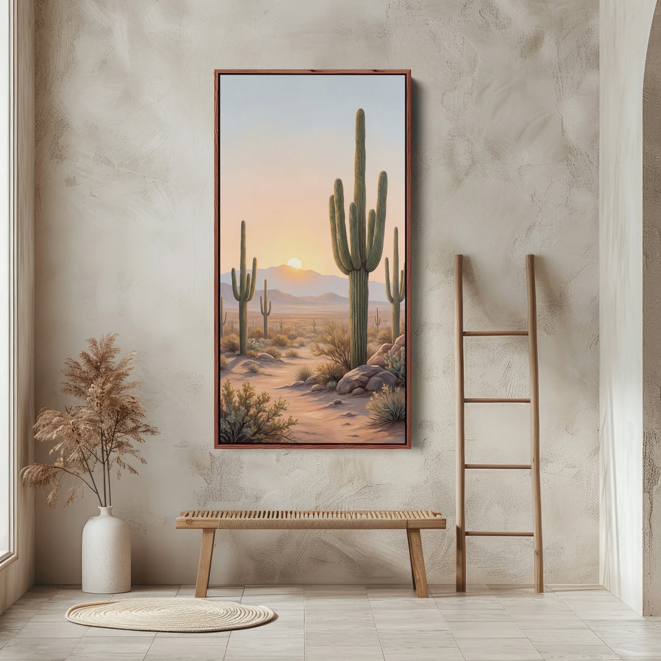 Vertical Wall Art Cactus Desert Sunrise Portrait Wall Art For Kitchen