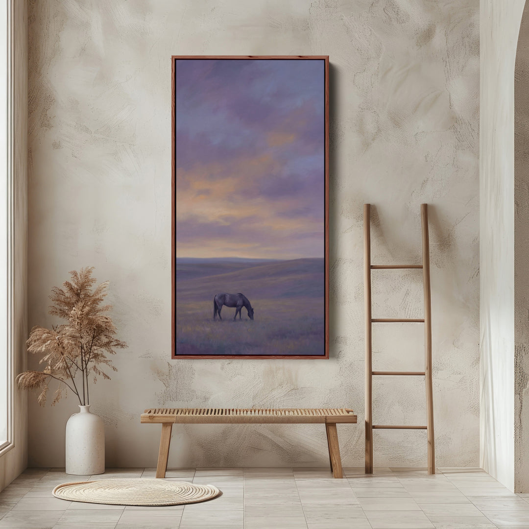 Large Vertical Wall Art For Bedroom Horse Grazing At Dusk Vertical Canvas
