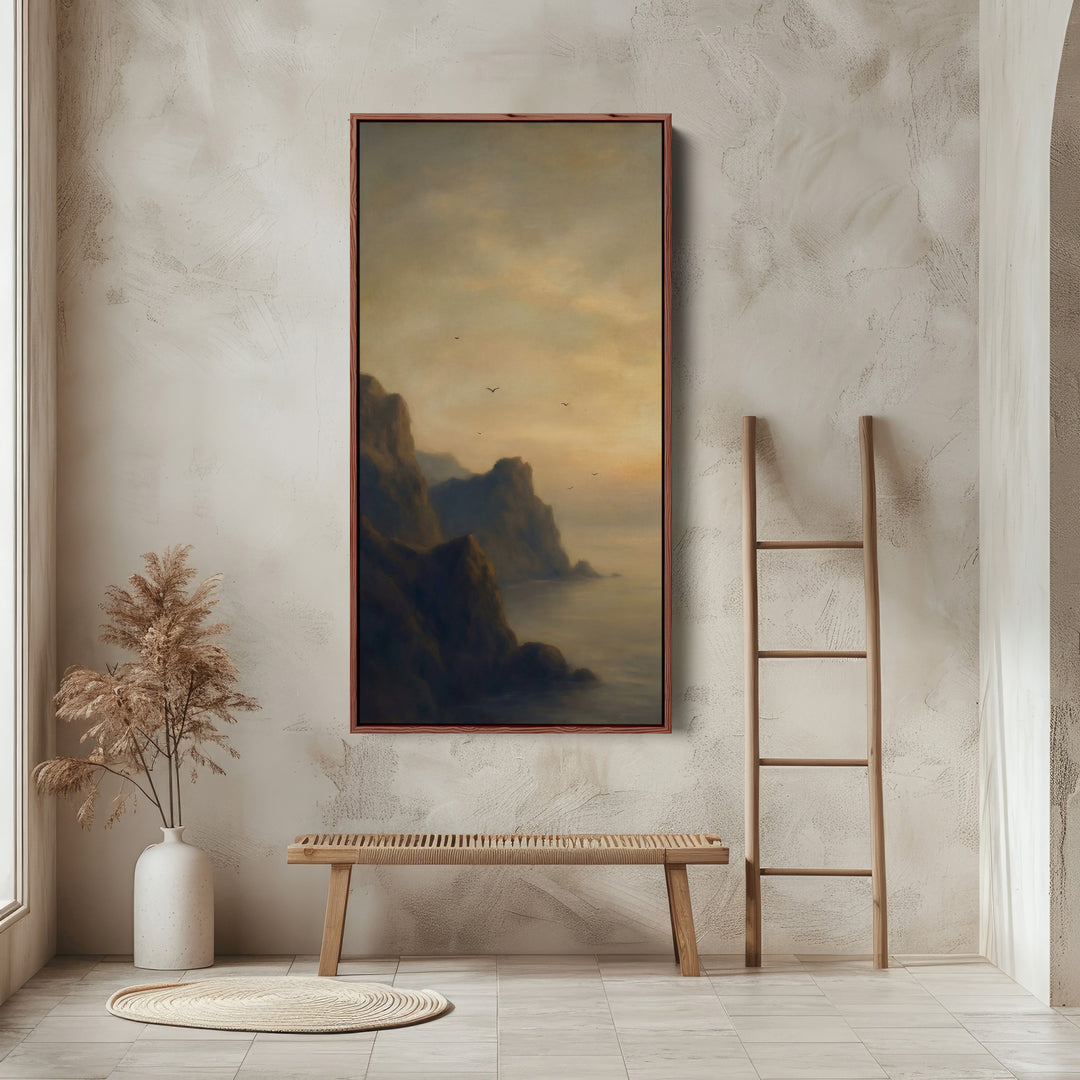 Large Vertical Wall Art Portrait Wall Art Rocky Coast Birds At Dusk For Hallway