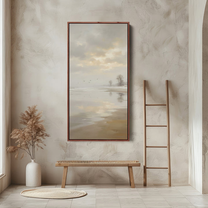 Long Wall Art Foggy Beach Shoreline Portrait Wall Art For Kitchen