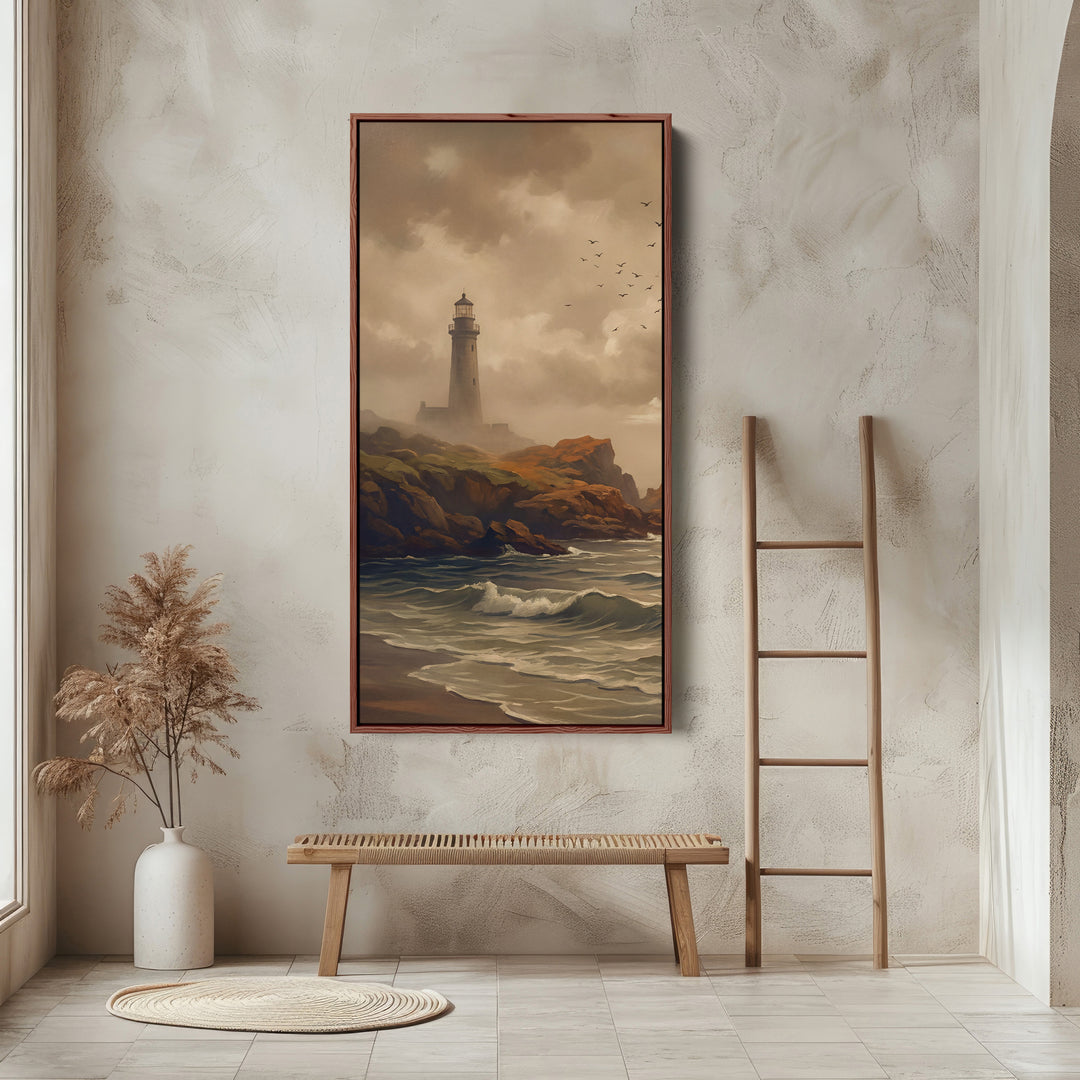 Lighthouse Rocky Coast Tall Framed Canvas Framed Canvas Print For Bedroom
