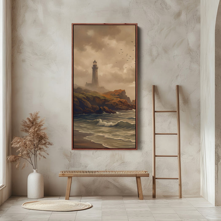 Lighthouse Rocky Coast Tall Framed Canvas Framed Canvas Print For Bedroom