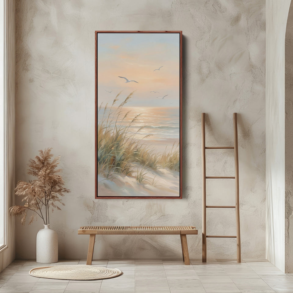 Narrow Wall Art Beach Grasses And Seagulls Portrait Wall Art For Kitchen