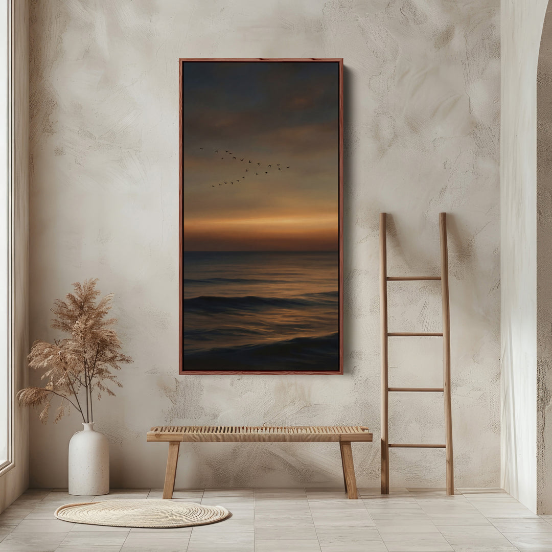 Tall Wall Art Dark Sunset Over Ocean Tall Canvas For Living Room