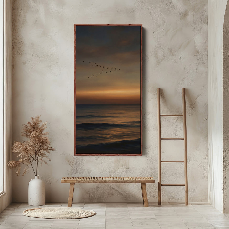 Tall Wall Art Dark Sunset Over Ocean Tall Canvas For Living Room
