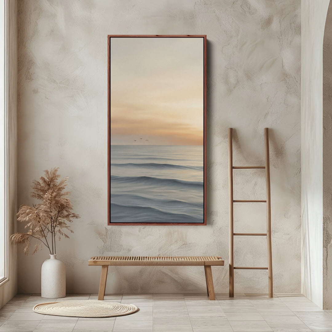 Tall Canvas Large Vertical Wall Art Calm Waves At Sunrise For Hallway
