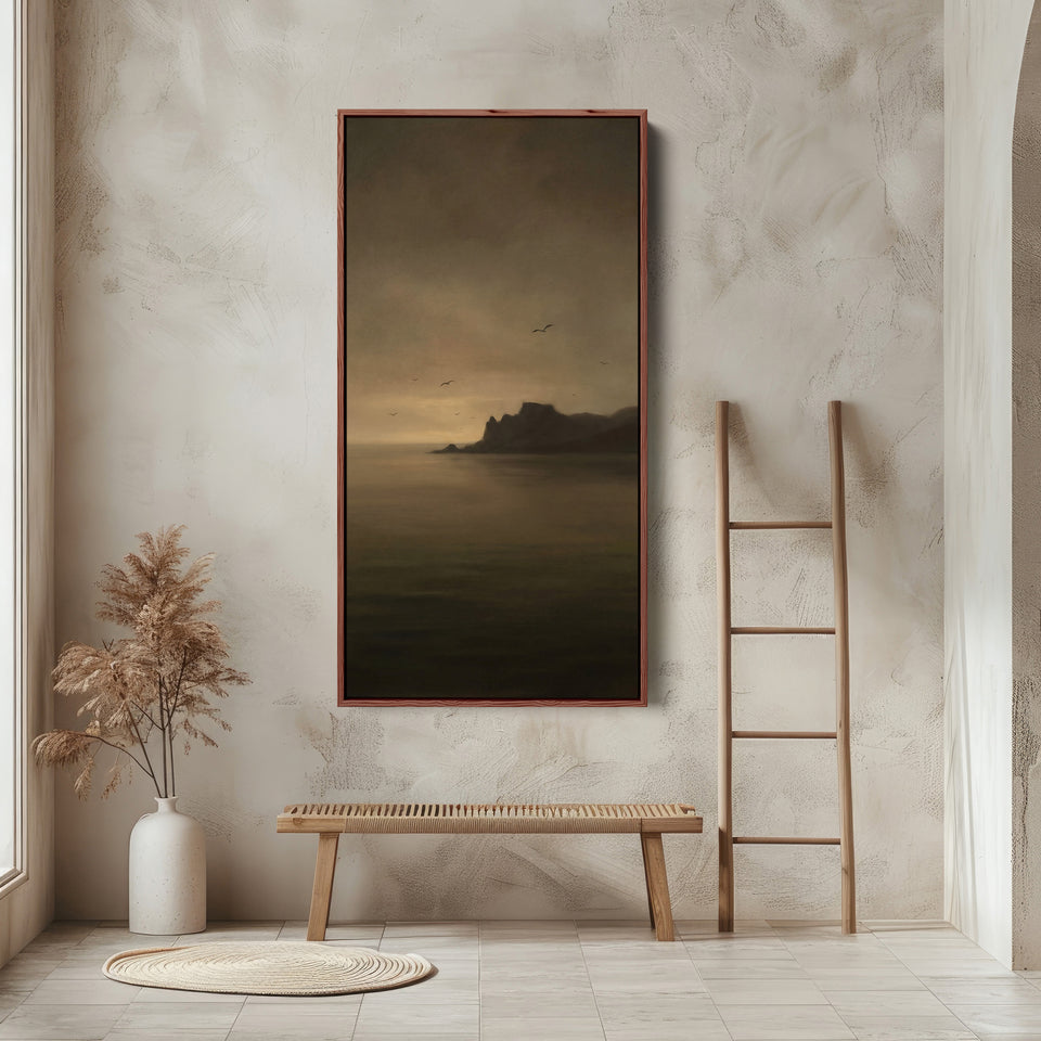 Portrait Wall Art For Office Foggy Sea With Rocky Island Vertical Canvas