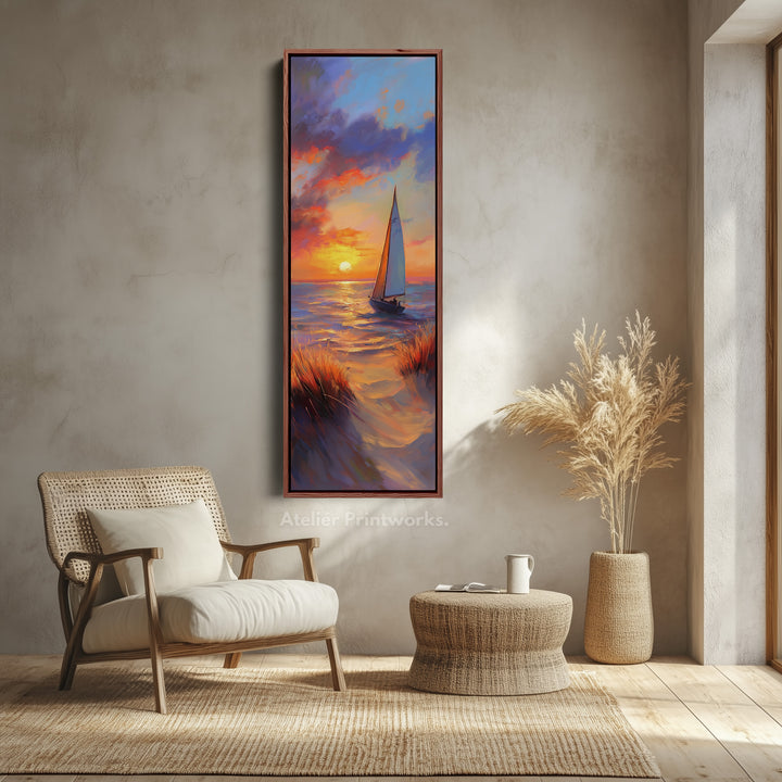 Sunset Sailing Boat Vertical Artwork