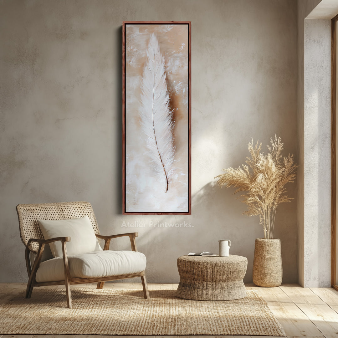 Large Canvas Wall Decor, Vertical Long Feather Wall Art