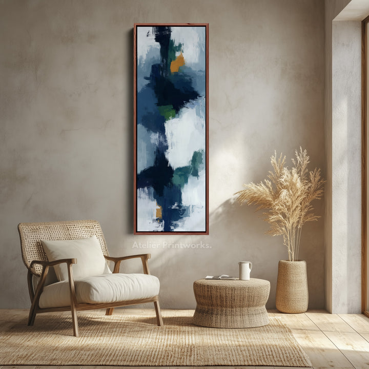 Vertical Wall Art Navy Green Long Vertical Canvas For Hallway