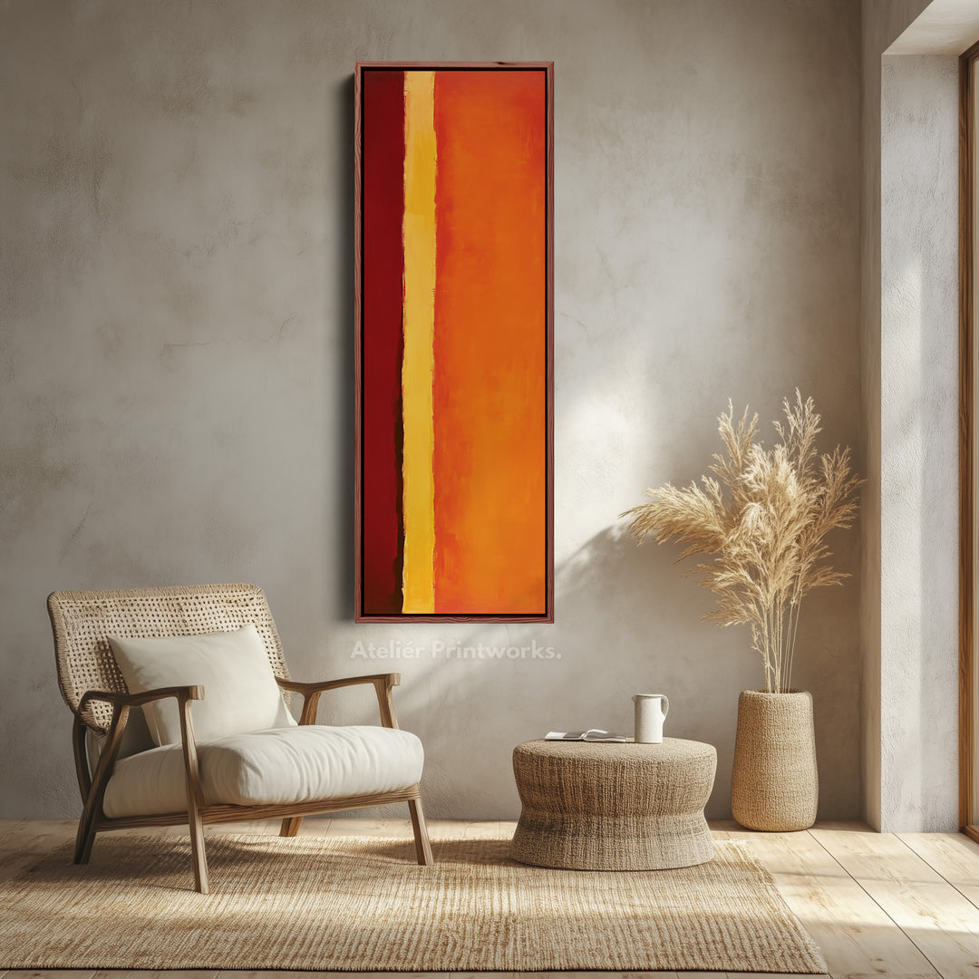 Oranje abstract lang verticaal groot canvas wanddecoratie