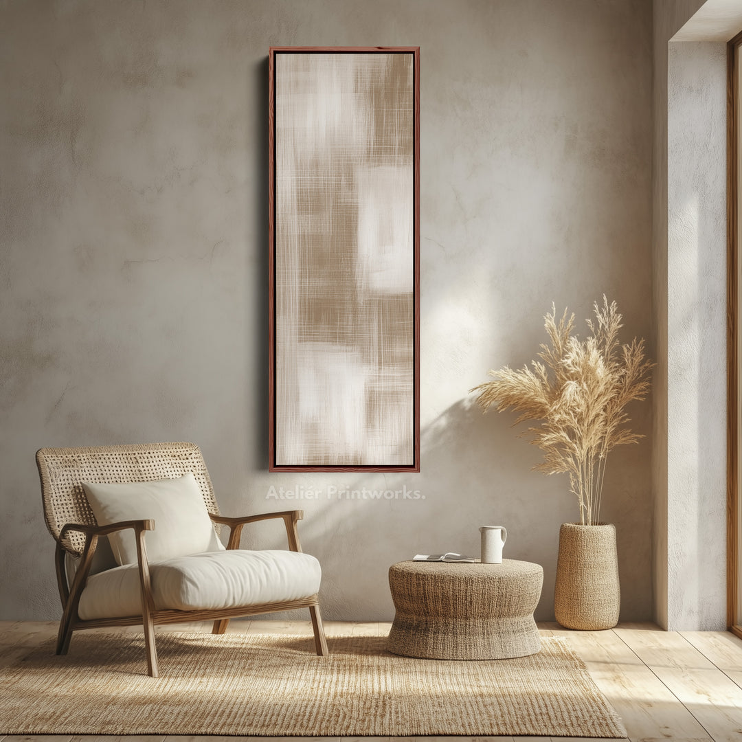 Beige & White Abstract Vertical Wall Decor Large Framed Canvas