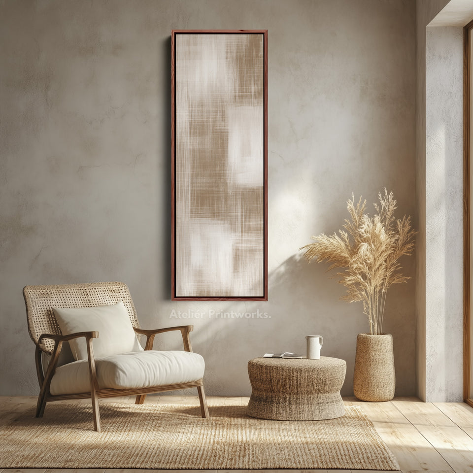 Beige & White Abstract Vertical Wall Decor Large Framed Canvas