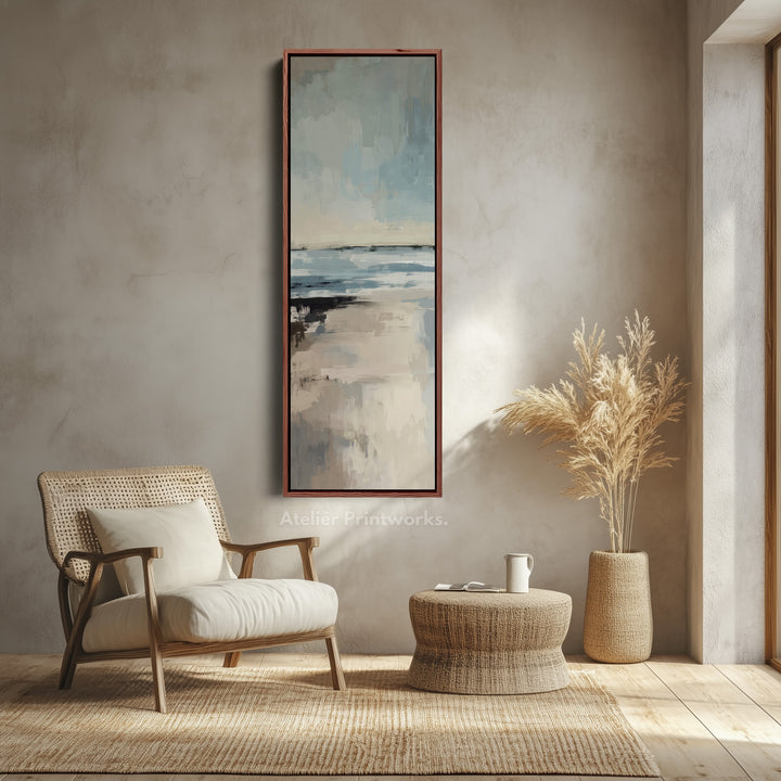 Tall Wall Art Coastal Beige And Blue Vertical Canvas For Bedroom