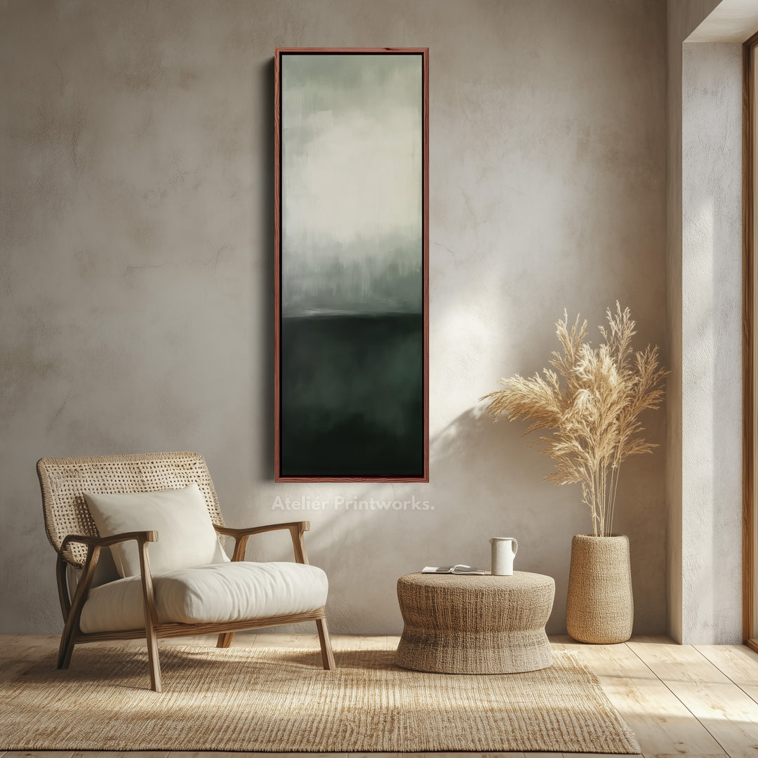 Abstract Long Thin Artwork Green & Grey Wall Art